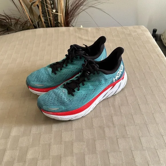 Hoka Clifton 8 Lace Up Sneakers in Real Teal / Aquarelle